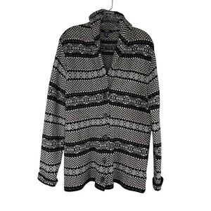 Chaps Womens XL Black White Fair Isle Shawl Collar Button Front Cardigan Sweater